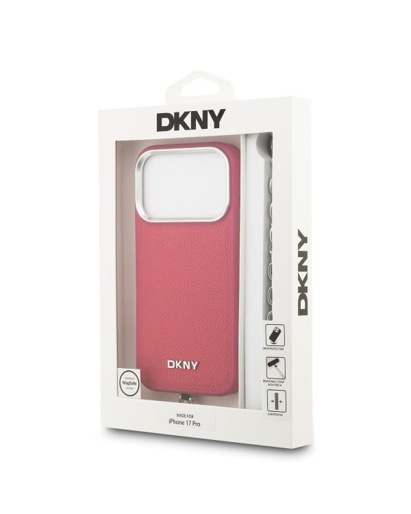 DKNY PU Leather Metal Logo Wrist Chain Case Чехол для Apple iPhone 17 Pro