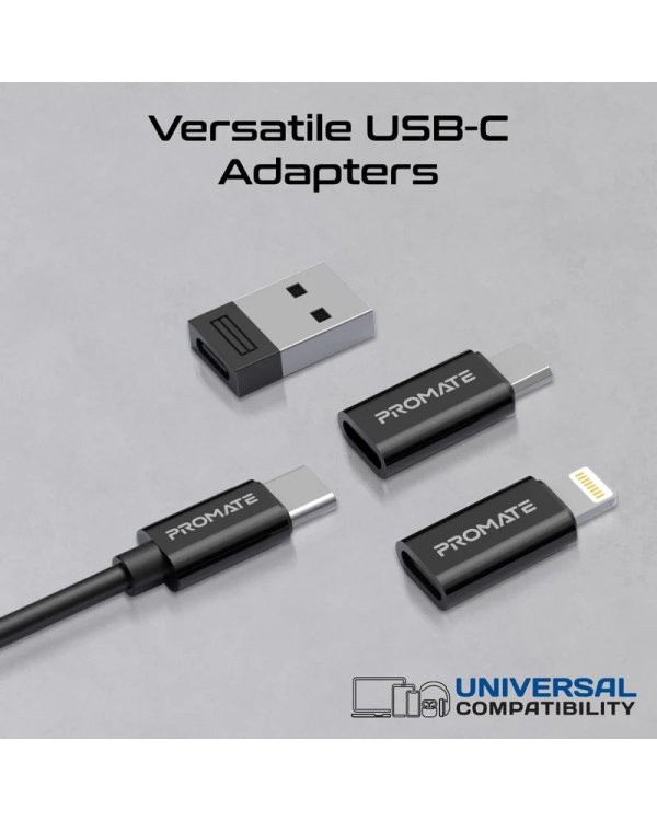 Promate Perk Компактный набор из кабеля и адаптеров 4-в-1 USB-C / micro / Lightning / 0,3m