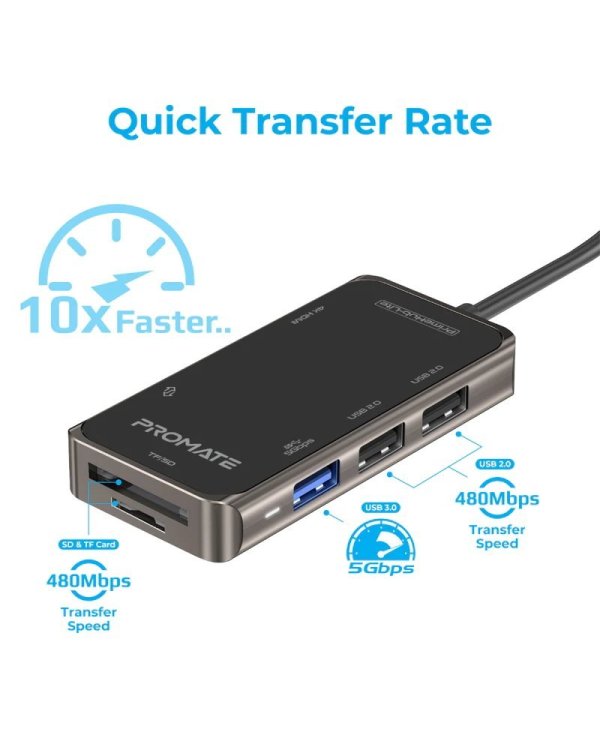 PROMATE PrimeHub-Lite USB-C Multimedia Hub / 4K HDMI / USB3.0 / SD / PD
