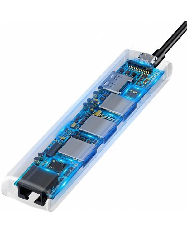 Baseus CAHUB-J0G 6 in 1 Приставка для MacBook / 1 x HDMI / 3 x USB 3.0 / USB-C / RJ45 / PD