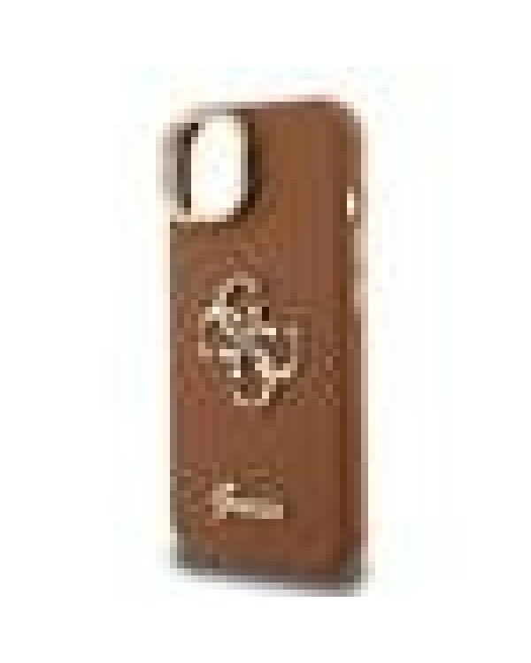 Guess PU Grained 4G Logo Stand Camera Frame Case Защитный чехол для iPhone 13 / коричневый