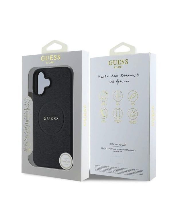 Guess PU Grained Classic Logo MagSafe Case Защитный чехол для iPhone 16 / чёрный
