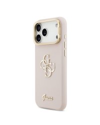 Guess PU Grained 4G Logo Stand Camera Frame Case Защитный чехол для iPhone 17 Pro Max / розовый
