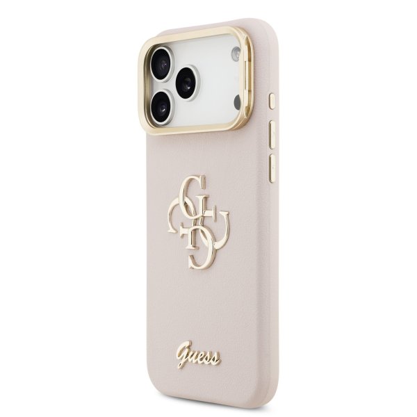 Guess PU Grained 4G Logo Stand Camera Frame Case Защитный чехол для iPhone 17 Pro Max / розовый