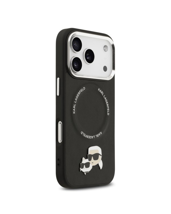 Karl Lagerfeld PU Karl and Choupette Heads Pins MagSafe Защитный чехол для iPhone 17 Pro / чёрный