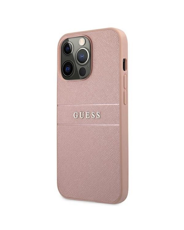 Guess GUHCP13XPSASBPI Saffiano Stripe Back Case Чехол для Apple iPhone 13 Pro Max Rose