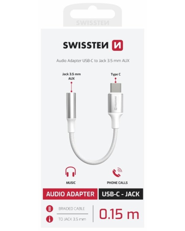 Swissten Textile USB-C нa 3.5 mm Аудио Адаптер 15cm