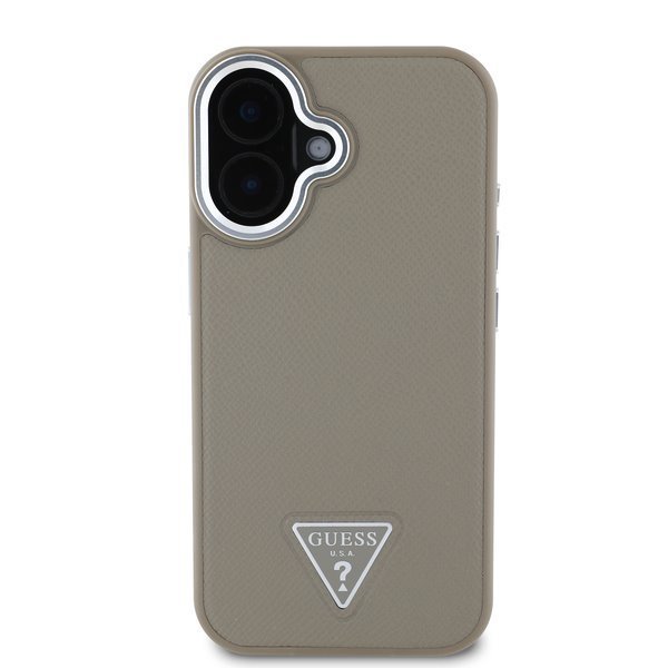 Guess PU Grained Triangle Logo MagSafe Case Защитный чехол для iPhone 16 / коричневый