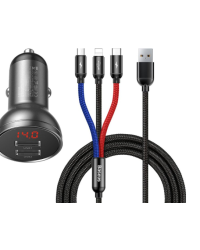 Baseus TZCCBX-0G 24W Автомобильное зарядное устройство с многофункциональным 3in1 зарядным кабелем