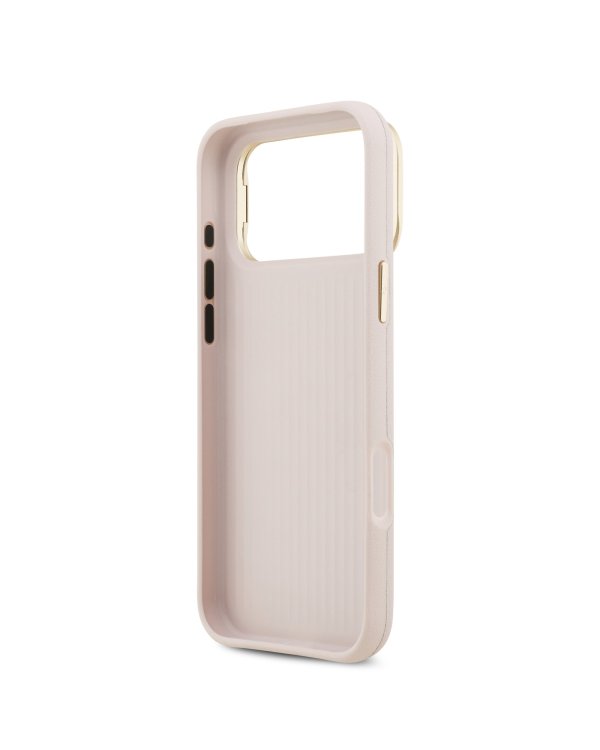 Guess PU Grained 4G Logo Stand Camera Frame Case Защитный чехол для iPhone 17 Pro Max / розовый