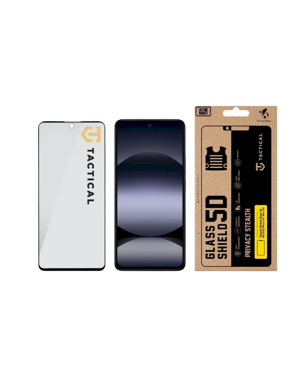 Tactical Glass Shield Privacy Stealth 5D Защитное стекло для Xiaomi Redmi Note 14 4G/5G, Poco X7 Pro 5G / чёрный