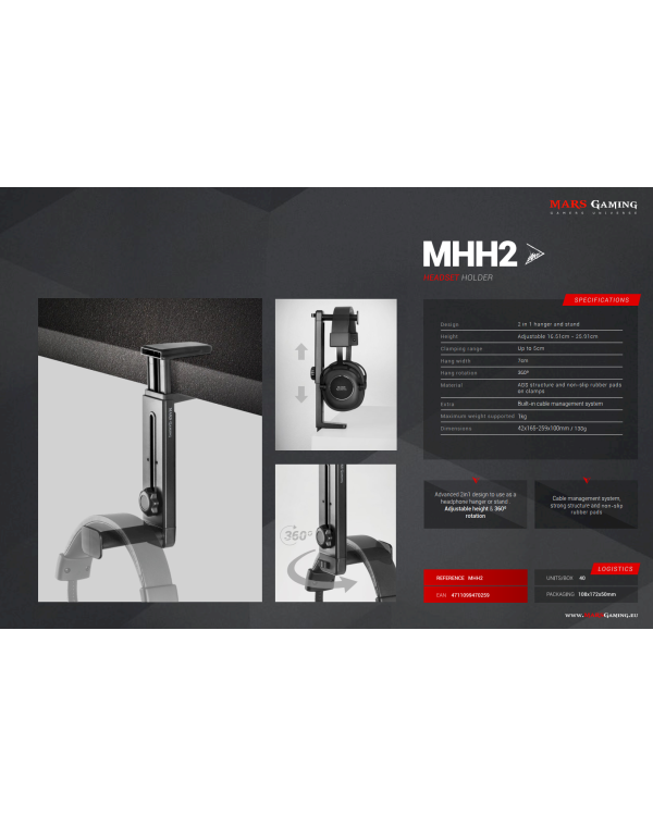 Mars Gaming MHH2W Настольный держатель для игровых наушников