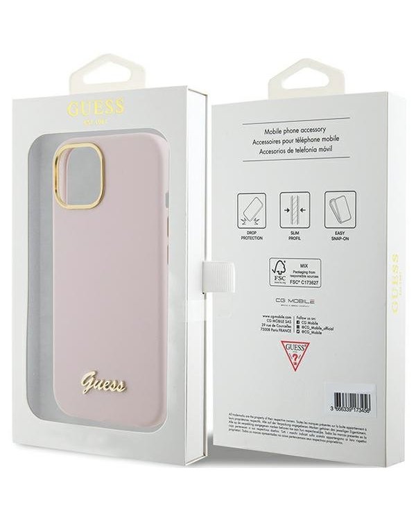 Guess Silicone Script Metal Logo & Frame Back Case Защитный Чехол для Apple iPhone 15