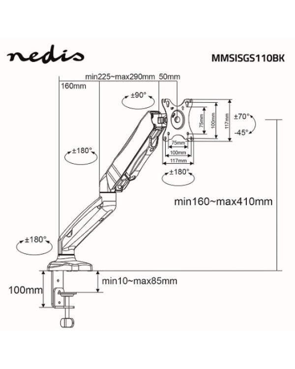NEDIS MMSISGS110BK Настольное Крепление для Монитора 15–32" | VESA 75 x 75 / 100 x 100 | 8 kg