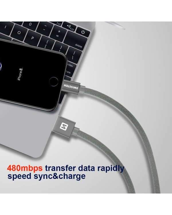 Swissten Textile Fast Charge 3A Lightning Кабель Для Зарядки и Переноса Данных 20 cm