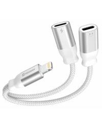 Swissten Textile Lightning Audio Charging Адаптер 2x Lightning 0.12m