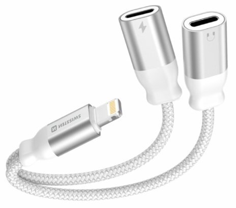 Swissten Textile Lightning Audio Charging Адаптер 2x Lightning 0.12m