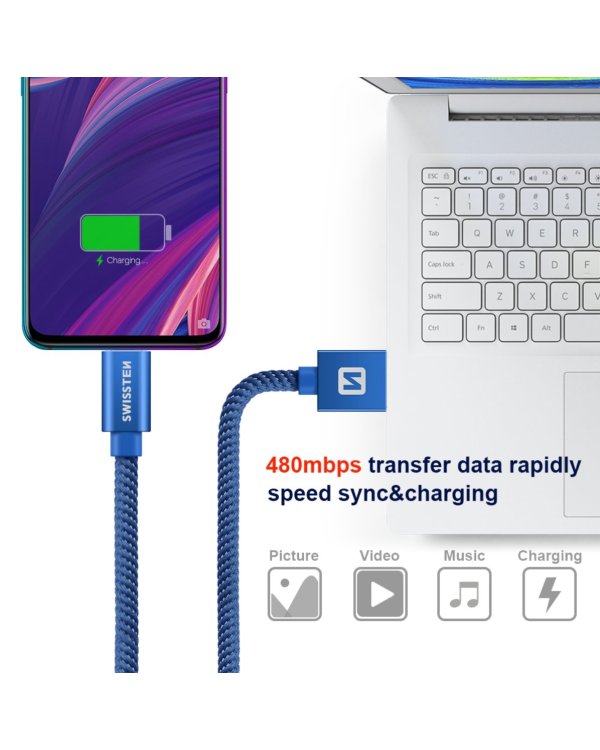 Swissten Textile Универсальный Quick Charge 3.1 USB-C USB Кабель данных 1.2м
