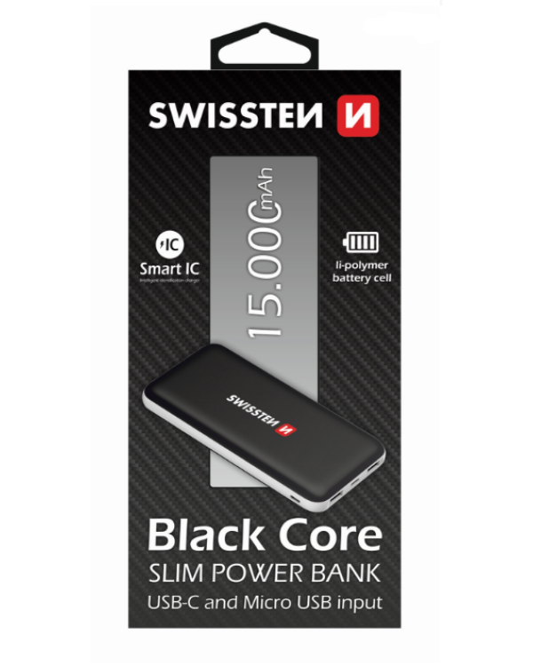 Swissten Black Core Premium Power Bank Переносная зарядная батарея 2A / USB / USB-C / 15000 mAh