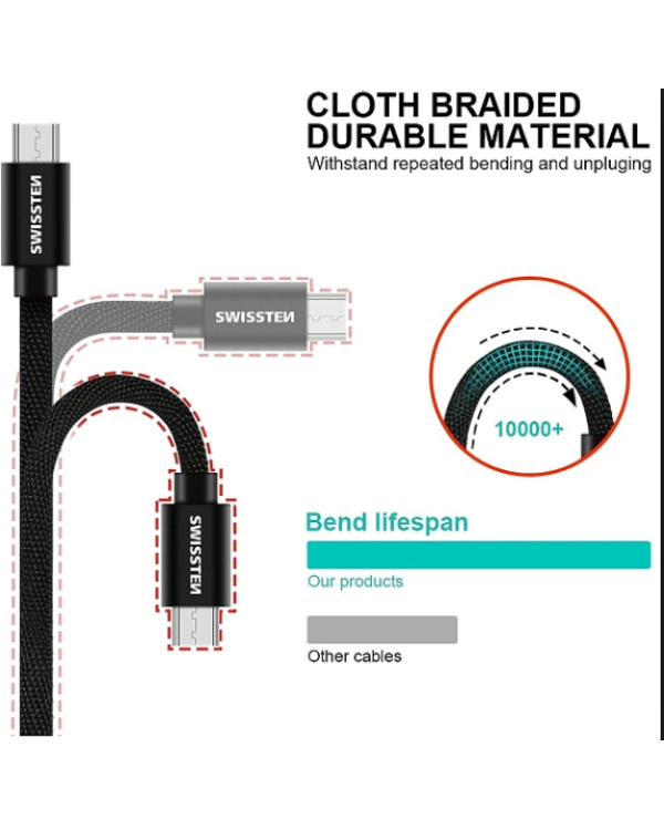 Swissten Textile Quick Charge Универсальный Micro USB Кабель данных 3m