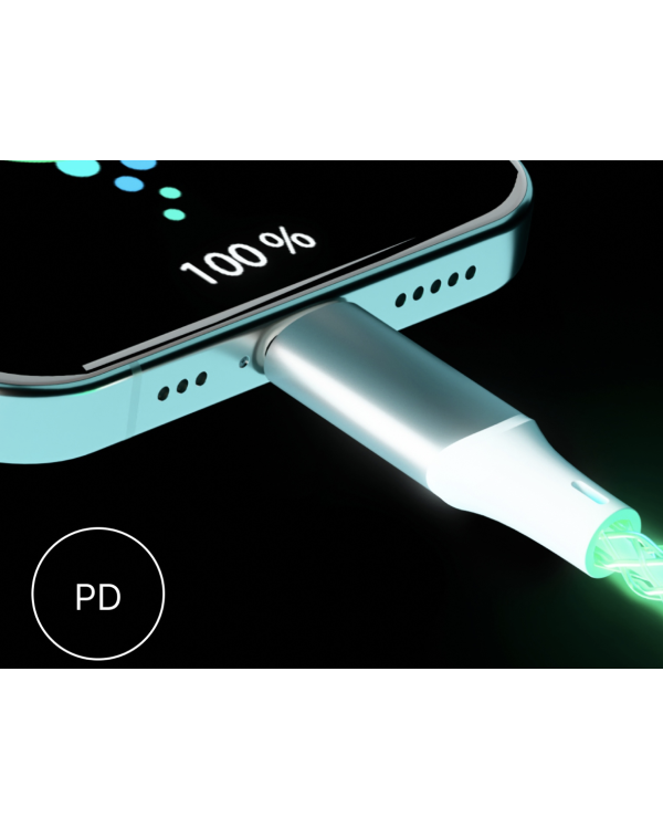 Qualo QCS-CL-00 Glowing Кабель USB-С – Lightning / 12W / 1m / LED