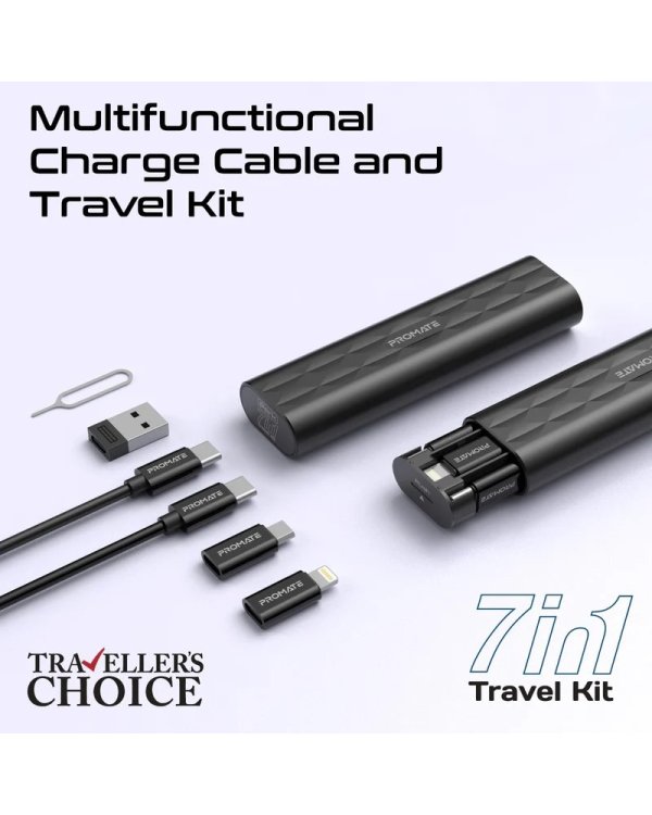 Promate Perk Компактный набор из кабеля и адаптеров 4-в-1 USB-C / micro / Lightning / 0,3m