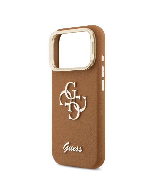 Guess PU Grained 4G Logo Stand Camera Frame Case Защитный чехол для iPhone 17 Pro / коричневый