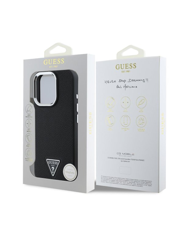 Guess PU Grained Triangle Logo MagSafe Case Защитный чехол для iPhone 16 Pro / чёрный