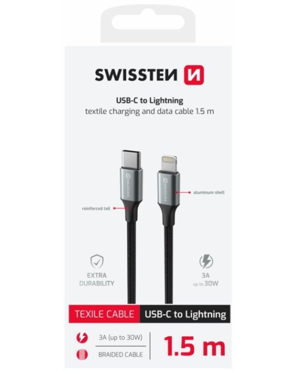 Swissten Textile II USB-C - Lightning Kабель для передачи данных и зарядки 1.5m
