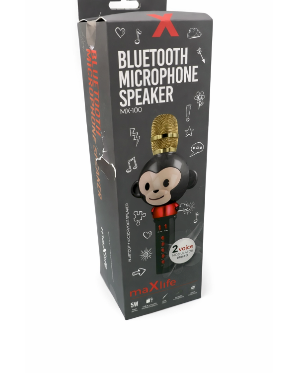 Maxlife Animal MX-100 Bluetooth Микрофон Караоке с Колонкой / 5W / Голосовой Модулятор / Черный / BOX DAMAGED