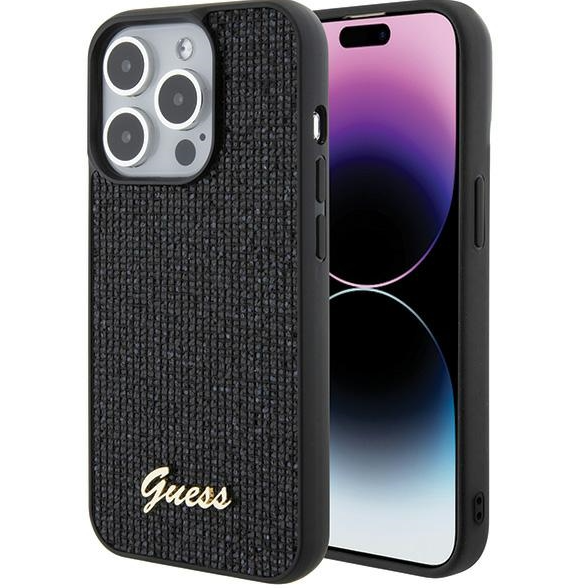Guess PU Disco Script Metal Case Защитный Чехол для Apple iPhone 15 Pro Max