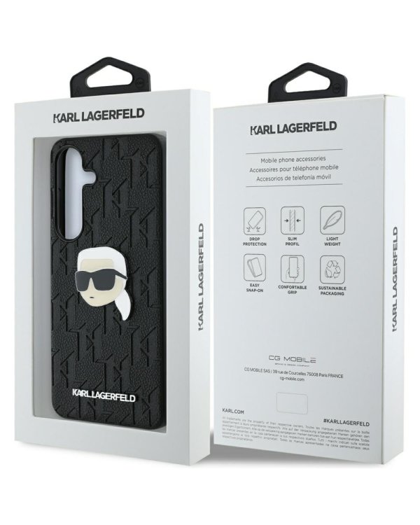 Karl Lagerfeld Leather Monogram Pin Logo Karl Head Чехол для Samsung Galaxy S25 Plus