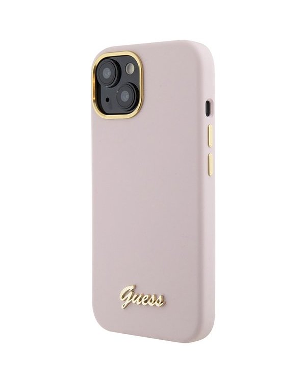 Guess Silicone Script Metal Logo & Frame Back Case Защитный Чехол для Apple iPhone 15