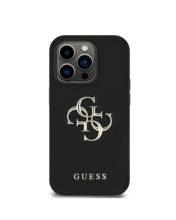 Guess PU Grained 4G Metal Logo Case Защитный чехол для iPhone 13 Pro / чёрный