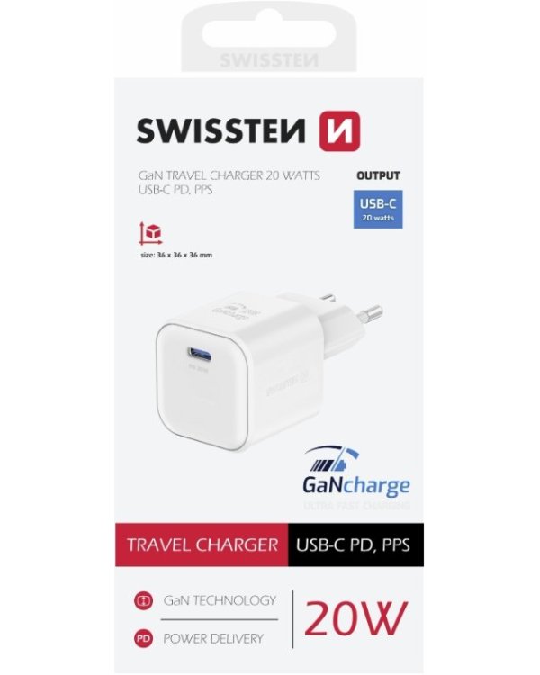 Swissten 3арядное устройство GaN USB-C 20W PD