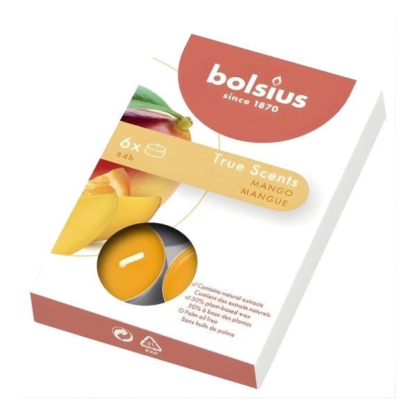 Bolsius True Scents Ароматические Чайные Свечи Манго 6шт