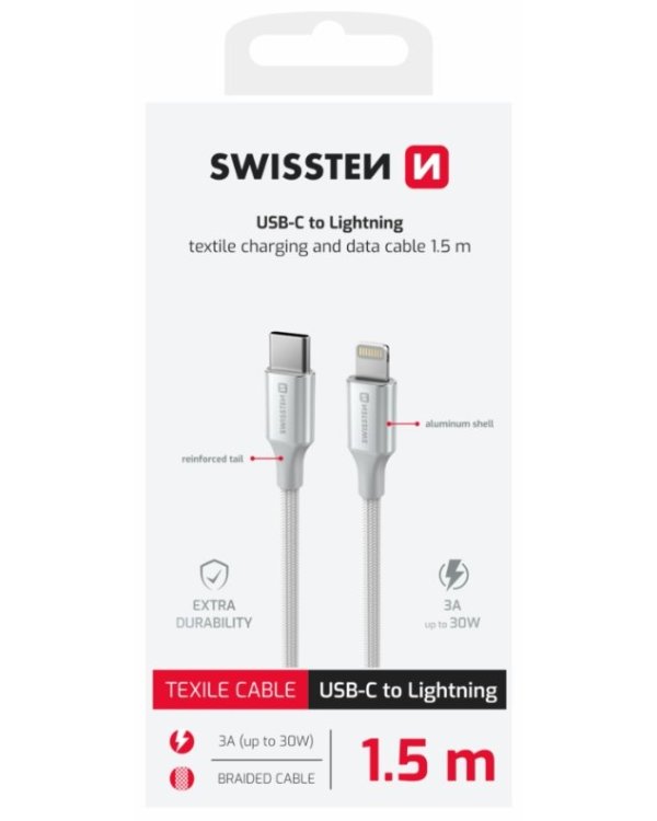 Swissten Textile II USB-C - Lightning Kабель для передачи данных и зарядки 1.5m