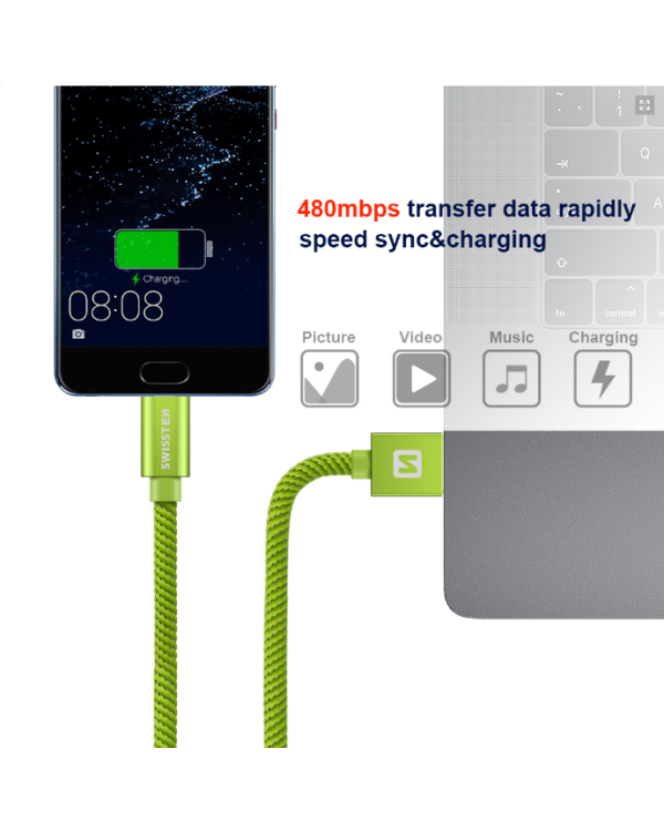 Swissten Textile Универсальный Quick Charge 3.1 USB-C USB Кабель данных 2м
