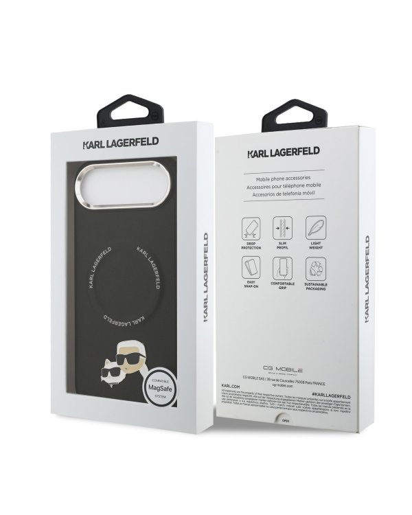 Karl Lagerfeld PU Karl and Choupette Heads Pins MagSafe Case Защитный чехол для iPhone Air / чёрный