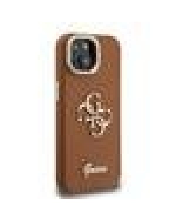 Guess PU Grained 4G Logo Stand Camera Frame Case Защитный чехол для iPhone 14 / коричневый