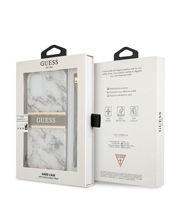 Guess GUHCP13XKMABGR Marble Strap Back Case Чехол для Apple iPhone 13 Pro Max Серый