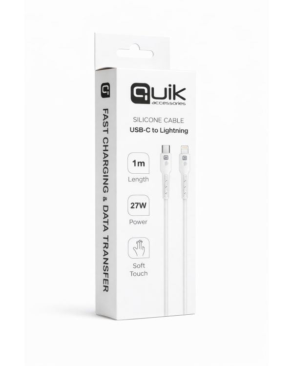 Quik Accessories QK-1022 Soft Silicone 27W Кабель для Зарядки и Передачи данных USB-C to Lightning 1m