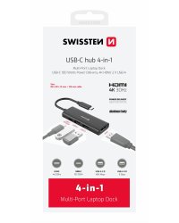 Swissten 4in1 USB-C Hub Многопортовая док-станция 100W / HDMI 4K / 2x USB-A