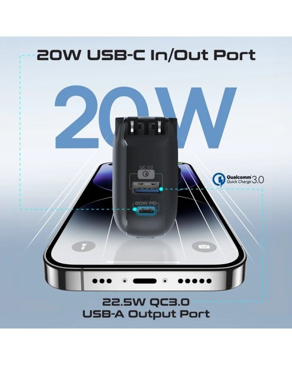 Promate PowerPack-10i Переносная зарядная батарея 22W / 10000mAh / USB-C / QC3.0 / iWatch 2,5W / 220V EU/US/UK