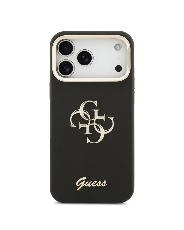 Guess PU Grained 4G Logo Stand Camera Frame Case Защитный чехол для iPhone 17 Pro Max / чёрный
