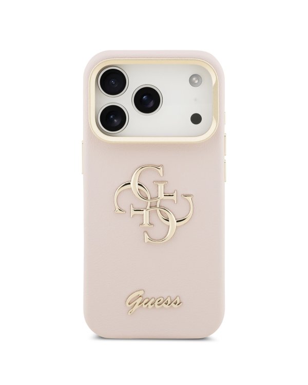 Guess PU Grained 4G Logo Stand Camera Frame Case Защитный чехол для iPhone 17 Pro / розовый