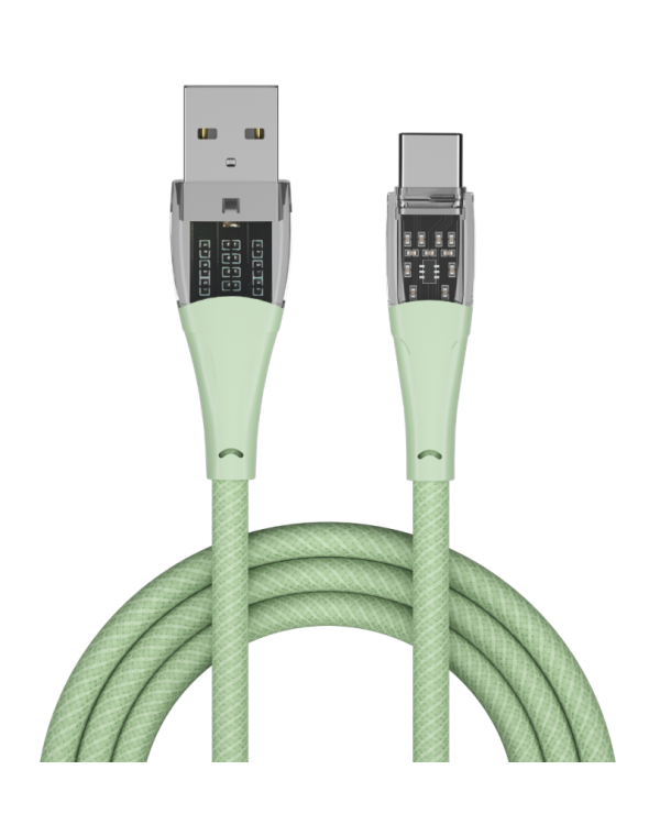 Qualo QTCN-AC-04 Transparent Nylon Kабель USB-A – USB-C / 60W / 1.5m / зеленый