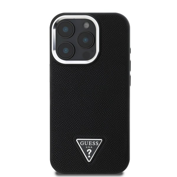 Guess PU Grained Triangle Logo MagSafe Case Защитный чехол для iPhone 16 Pro / чёрный