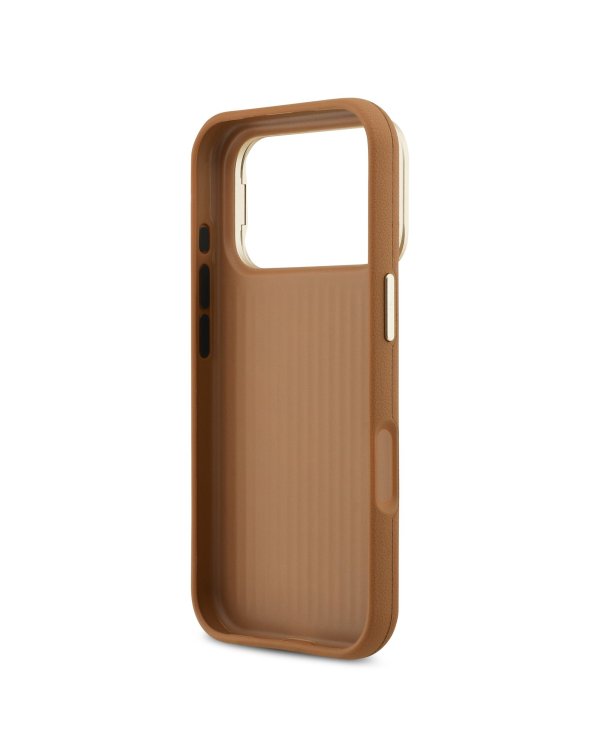 Guess PU Grained 4G Logo Stand Camera Frame Case Защитный чехол для iPhone 17 Pro / коричневый