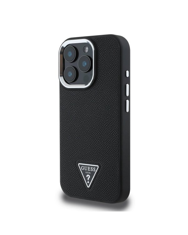 Guess PU Grained Triangle Logo MagSafe Case Защитный чехол для iPhone 16 Pro / чёрный